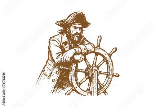 Pirate Captain hand drawn simple sketch vector illustration