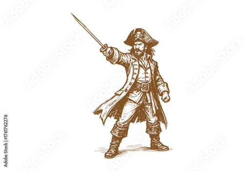 Pirate Captain hand drawn simple sketch vector illustration