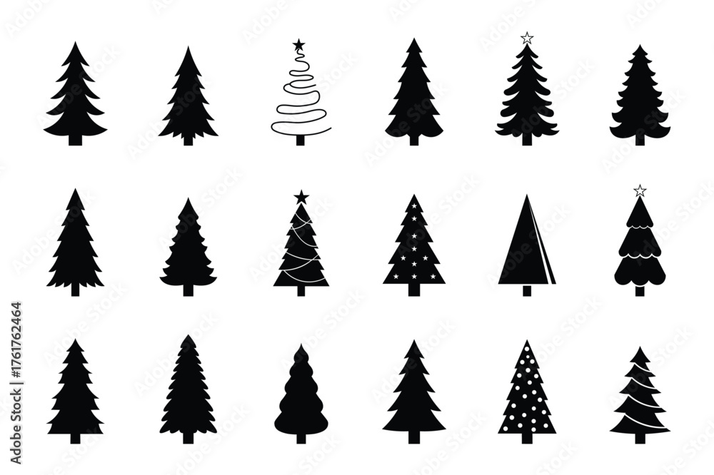 Obraz premium christmas tree icon set - black silhouette vector collection