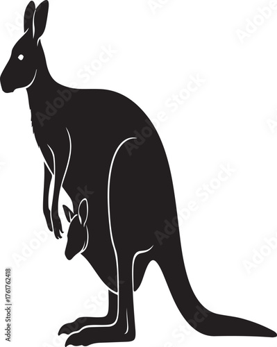Silhouette of a kangaroo with a joey in its pouch, showcasing the iconic australian marsupial and its young one