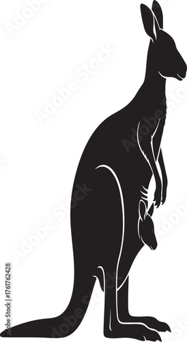 Silhouette of a kangaroo with a joey in its pouch, showcasing the iconic australian marsupial and its young one