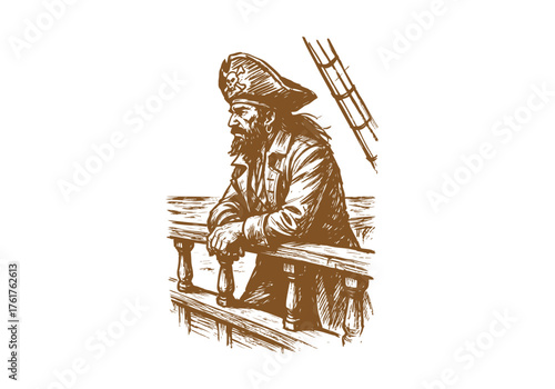 Pirate Captain hand drawn simple sketch vector illustration