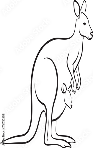 Silhouette of a kangaroo with a joey in its pouch, showcasing the iconic australian marsupial and its young one