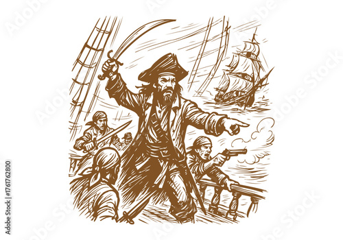 Pirate Captain hand drawn simple sketch vector illustration
