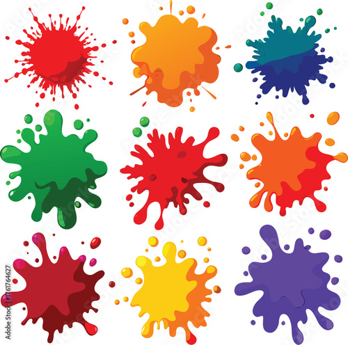 Colorful paint splats and ink blots vector set