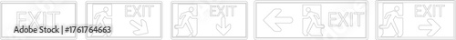 Emergency Exit line art Icon set.illustration of running man and exit door sign. Escape and evacuation symbol.Various exit sign isolated white background.Evacuation and relocation of people to safety.