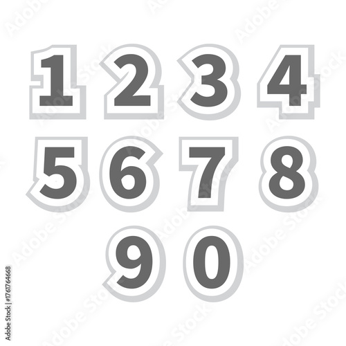 3d number sticker style vector icons. Numbers from one to zero icon stickers set.