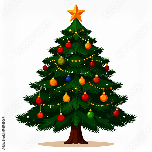 Festive Christmas Tree Decoration A Colorful Celebration of the Season, Ornamented with Lights and Baubles