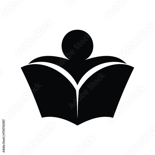 Abstract black and white image depicts a person reading an open book