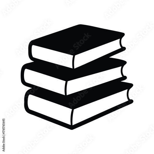 A minimalist black and white depiction of a stack of three books