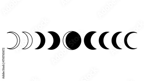 Vector art of phases of the moon illustration showcasing the lunar cycle from new moon to full moon in a simple, elegant design