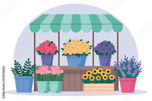 Vibrant flower market stall brimming with colorful bouquets.