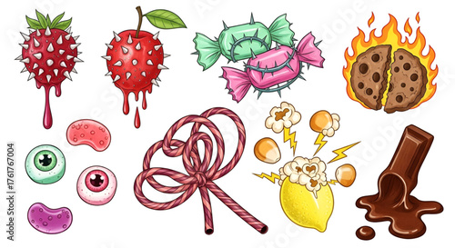 Spiky halloween candy spooky sweets treats illustration vector graphic design element for party and decoration