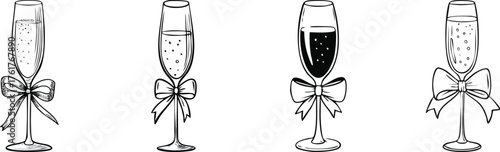 Elegant Champagne Glasses Clinking Continuous Line Drawing