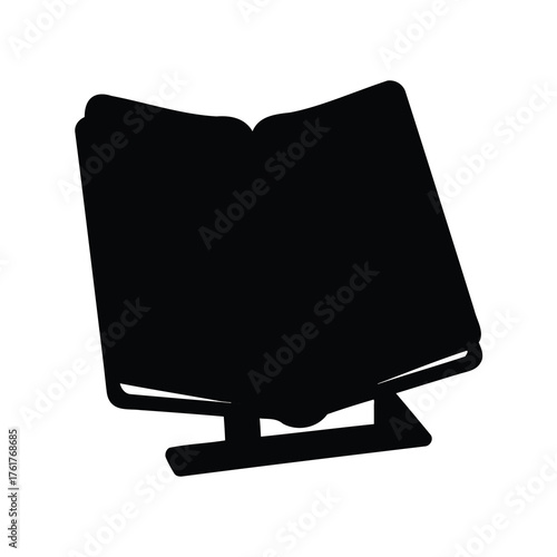 Open Book on a Stand Black and White Minimalist Graphic Illustration