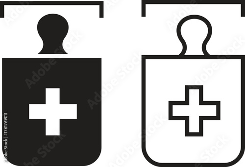 Hospital bed icon set with medical healthcare symbols in flat and outline vectors illustration of patient bed, clinic equipment, emergency ward, intensive care, and hospital service designs concept.