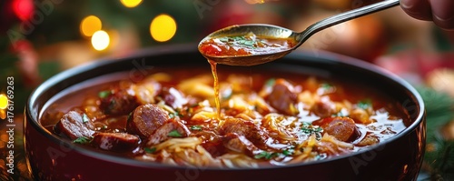 Traditional sauerkraut soup served for Christmas.