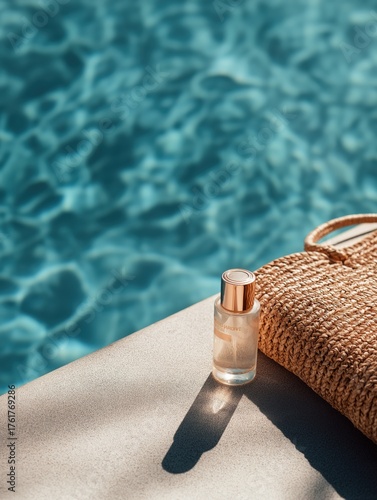Perfume Bottle by Poolside in Sunlight