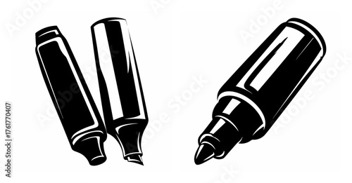 Three black marker pens drawing supplies office school tools artistic creative writing and art supplies