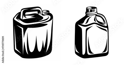 Two vintage oil cans side by side black and white graphic design elements