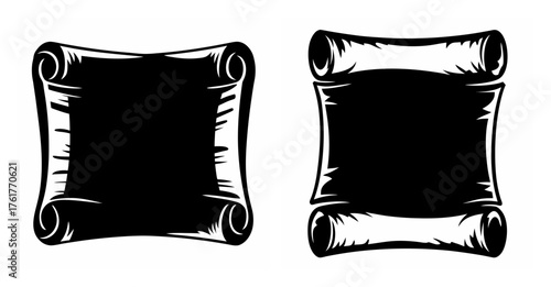 Two vintage black scroll frames for texts and designs old paper texture scroll elements