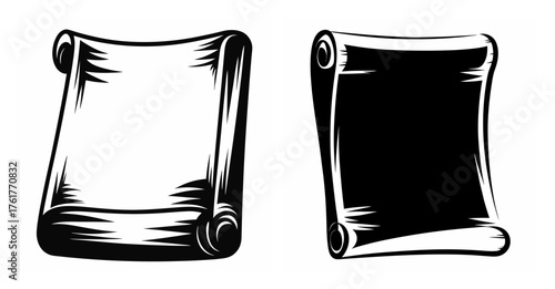 Vintage scroll mockup featuring two rolled paper sheets one blank one solid