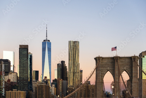 Photography Lower Manhattan Skyline at Sunset with One World Trade Center, 8 Spruce Street,