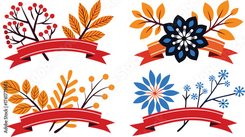 Seasonal Laurel Wreaths with Autumn Leaves and Winter Snowflakes