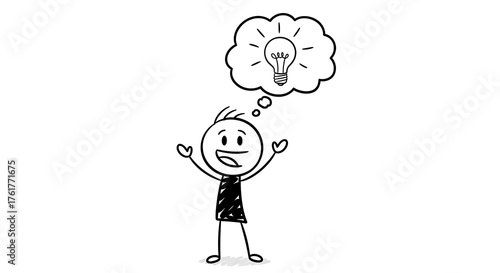 Stick Figure Character Excited About Having a Bright Idea.