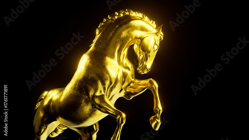 Galloping golden horse on black background