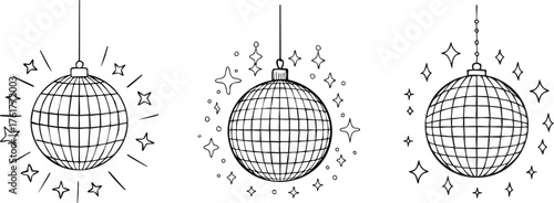 Disco Ball Outline with  Spark and Hanging String