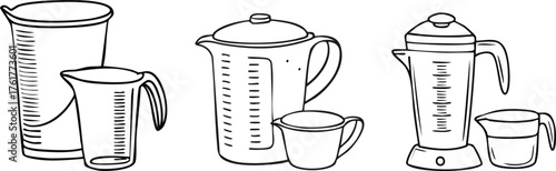 Flour Sifter and Measuring Cup Simple Outline Illustration