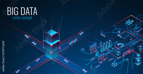 Big Data. Abstract digital futuristic vector illustration on technology background. Data mining and management concept. Hand drawn art.