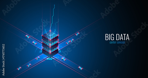 Big Data. Abstract digital futuristic vector illustration on technology background. Data mining and management concept. Hand drawn art.
