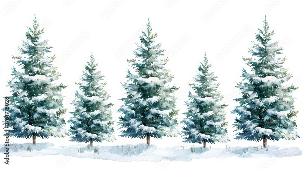 Obraz premium Collection of christmas trees isolated on a white background for festive decor inspiration
