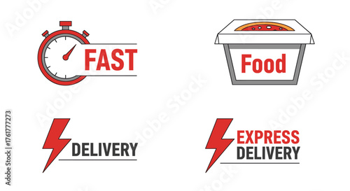 Fast food delivery icons with transparent background