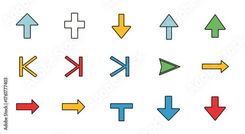 Colorful arrow and symbol icons with transparent background