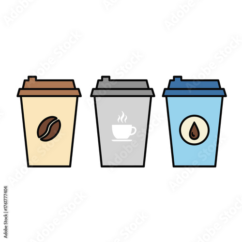 Coffee cups with different icons and transparent background