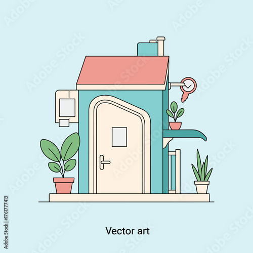 Cozy house with key and plants