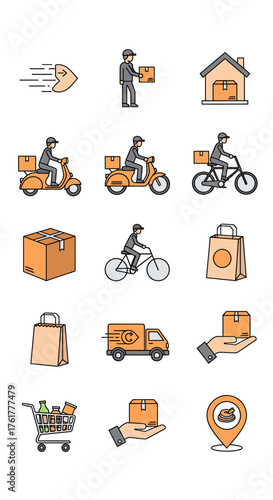 Delivery icons set with various transportation options