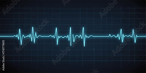 The ECG heart beat on the monitor shows a blue line wave graph representing a medical pulse rate of life in cardiology healthcare