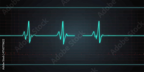 EKG heartbeat line on a monitor screen showing a pulse wave for medical health and cardiology test