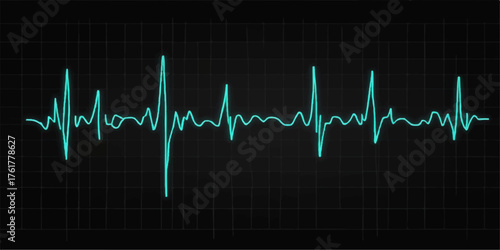 Blue medical monitor screen displays an EKG pulse heartbeat wave graph line for health and life in healthcare technology