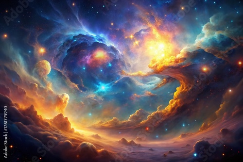 Cosmic Nebula Portrait: Vibrant Galaxy Star Dust Glowing Particles