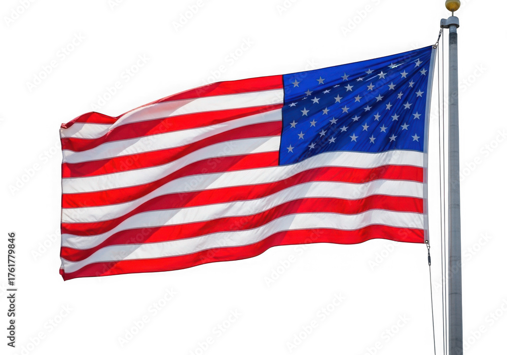 Obraz premium American flag waving proudly on a flagpole representing freedom and patriotism isolated on transparent background
