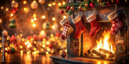 Cozy Christmas Fireplace with Stockings - Festive Winter Holiday Scene