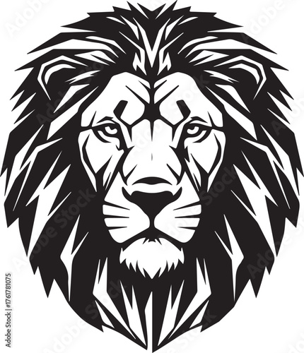 Powerful lion head illustration in black and white