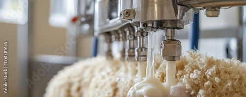 Washing wool with water jets.