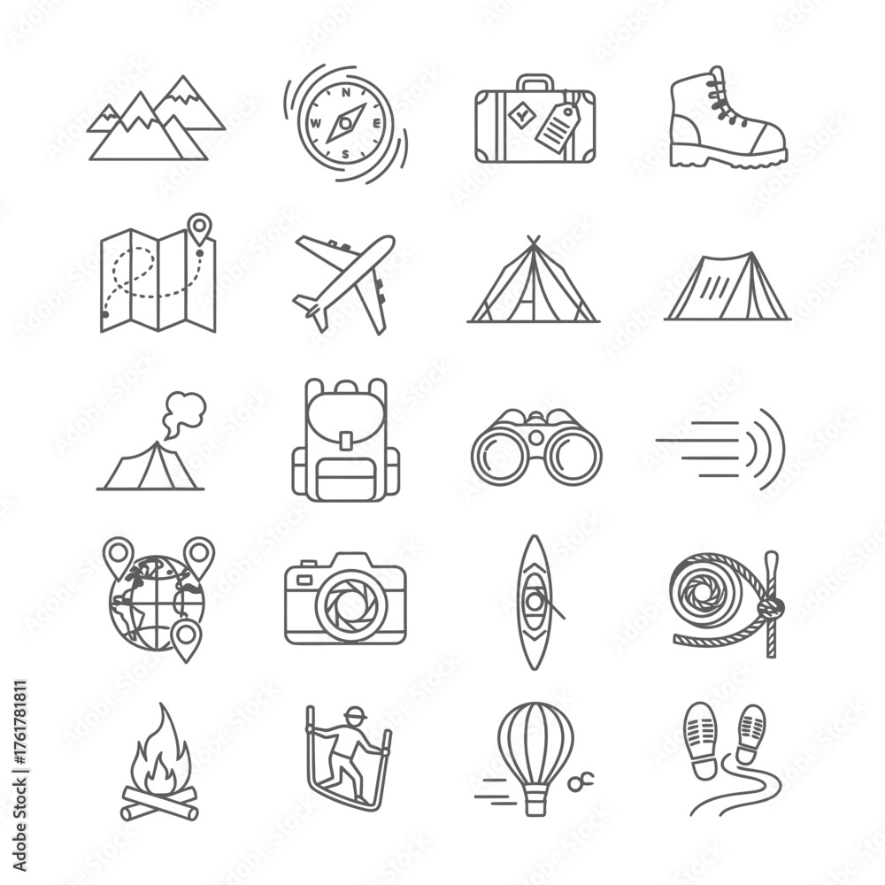Fototapeta premium Travel, Tourism & Adventure Line Icons
