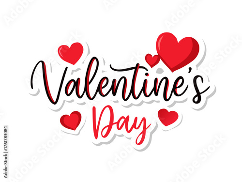 Valentine's Day love calligraphy banner with red hearts, isolated on transparent background, high-quality transparent PNG and vector illustration, romantic design